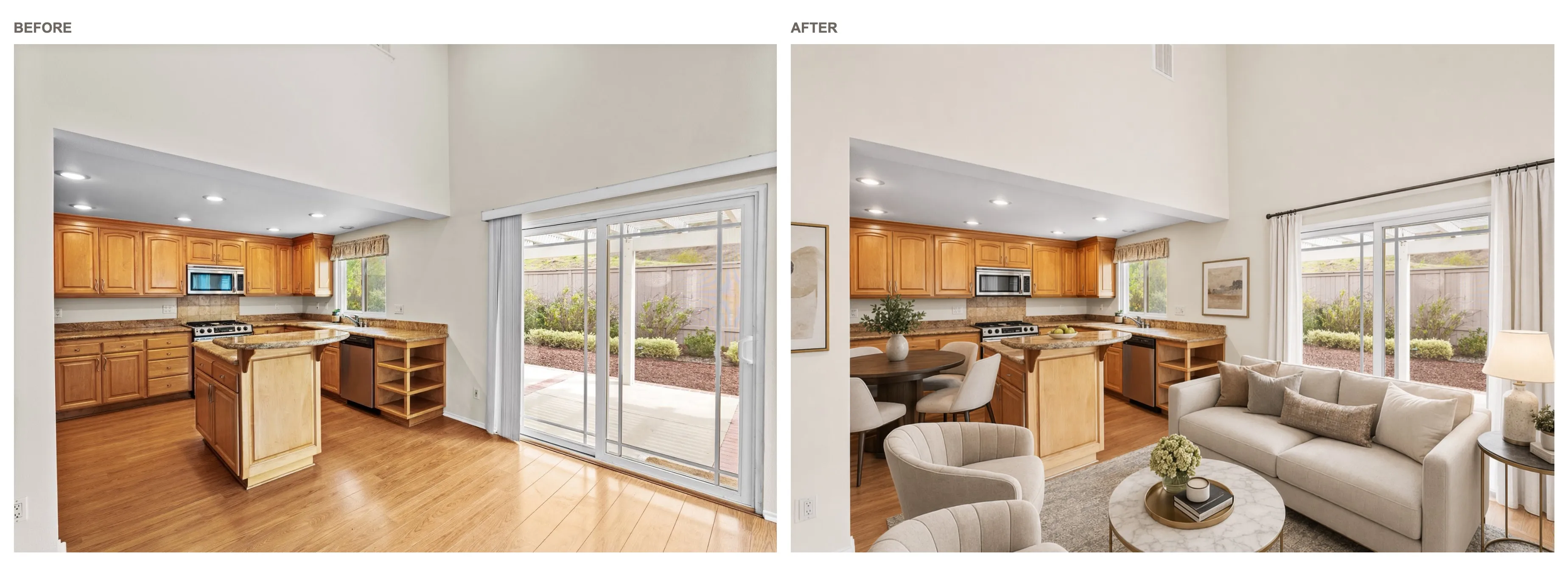 Before and after AI virtual staging comparison for a bedroom